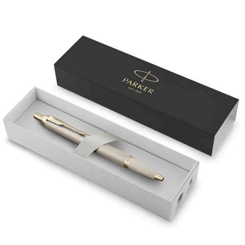 Penna a sfera a scatto monocromatica Parker punta media blu finitura champagne 2172956